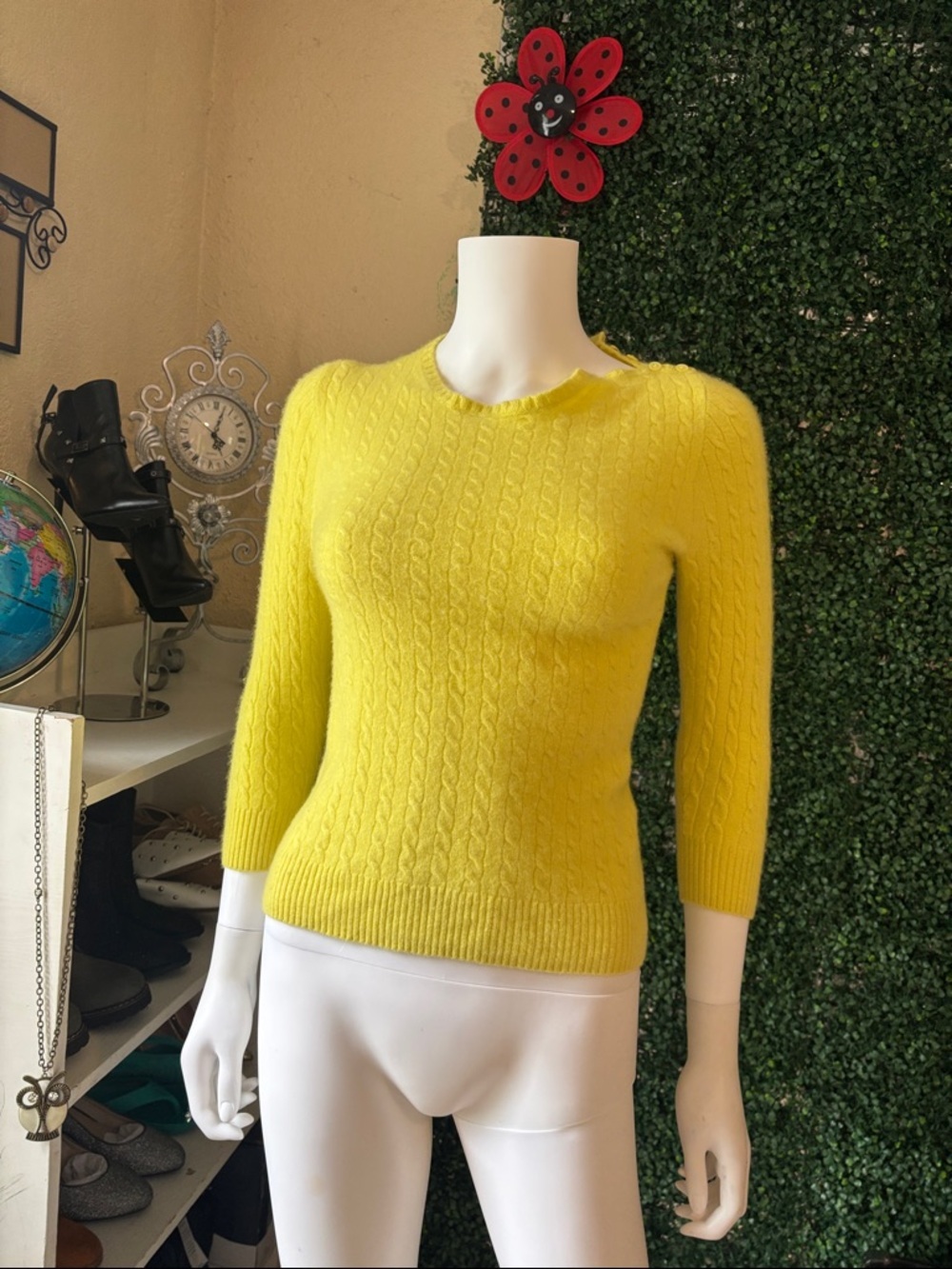 J. Crew Bright Yellow Cable-Knit Crewneck Sweater cashmere # 94 - Picture 2 of 10